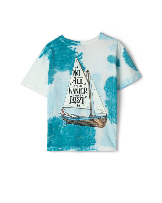Lost Ships Tie Dye Short Sleeve T-Shirt in Turquoise
