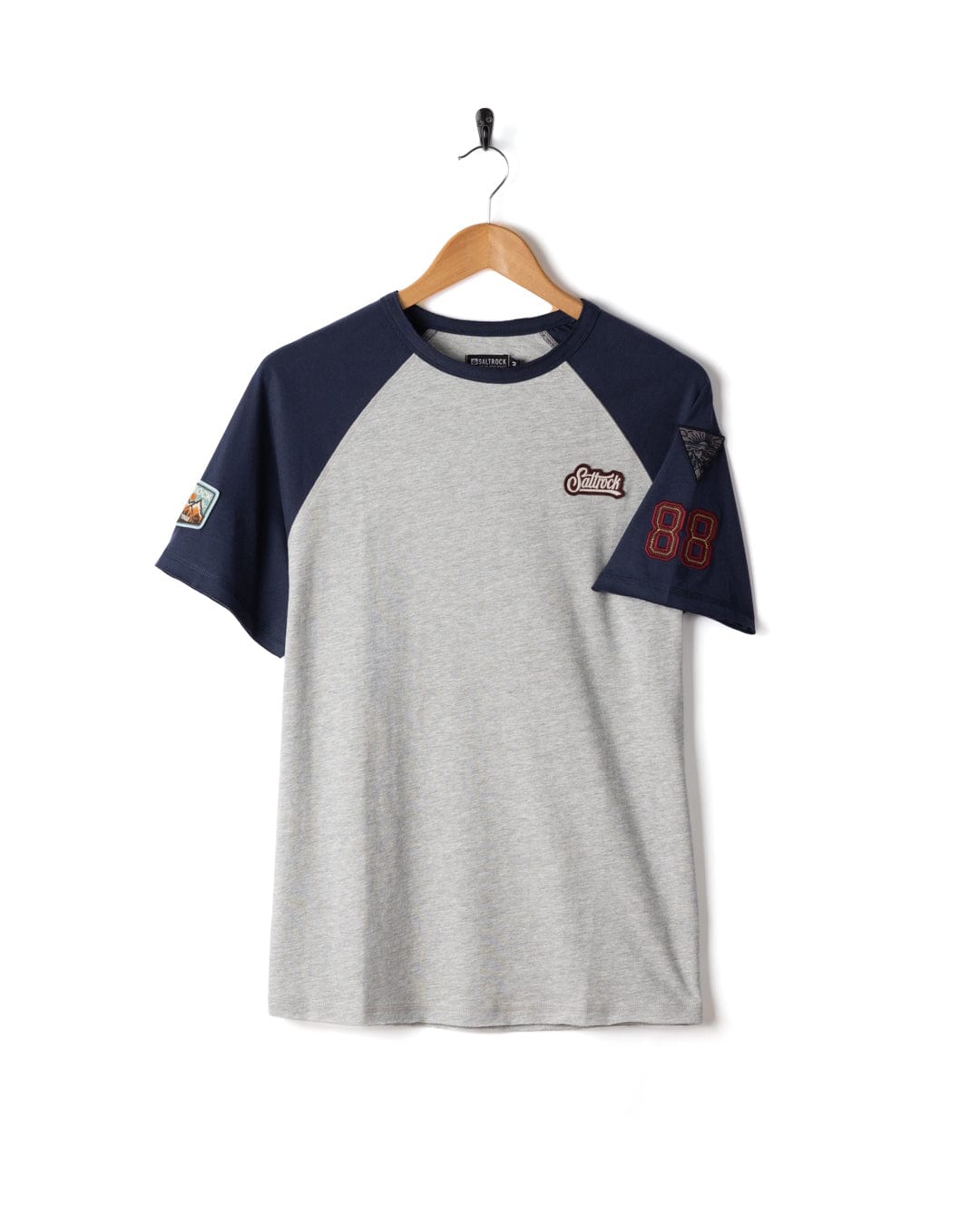 Patch Raglan - Mens Short Sleeve Raglan T-Shirt - Blue/Grey