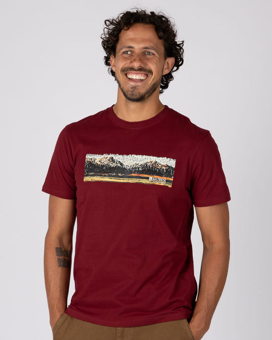 Mountain Stripe Mens T-Shirt In Dark Red