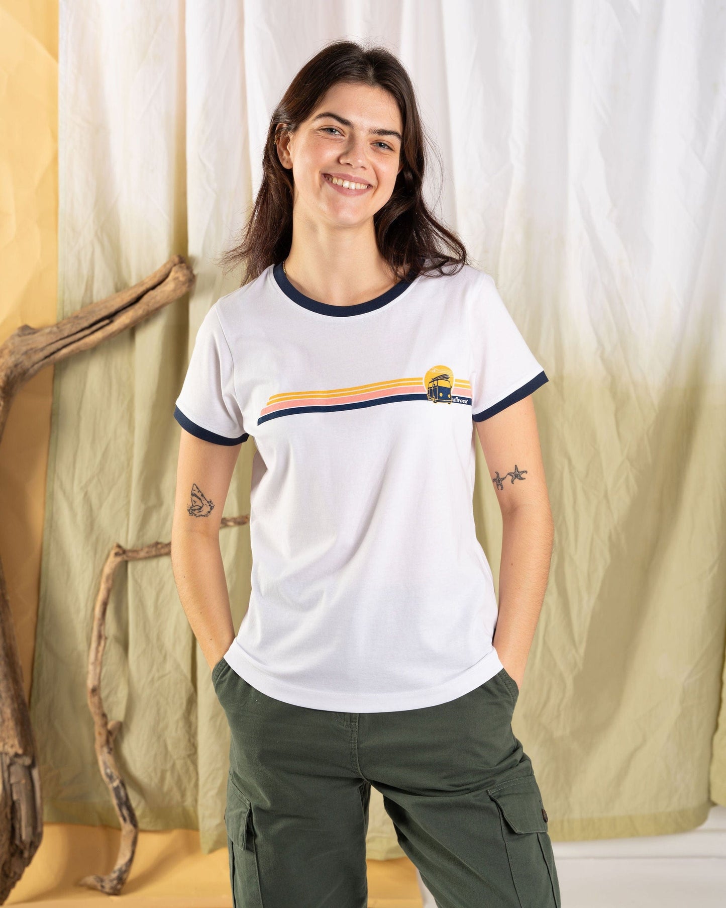 Celeste Stripe - Womens Short Sleeve Stripe T-Shirt - White