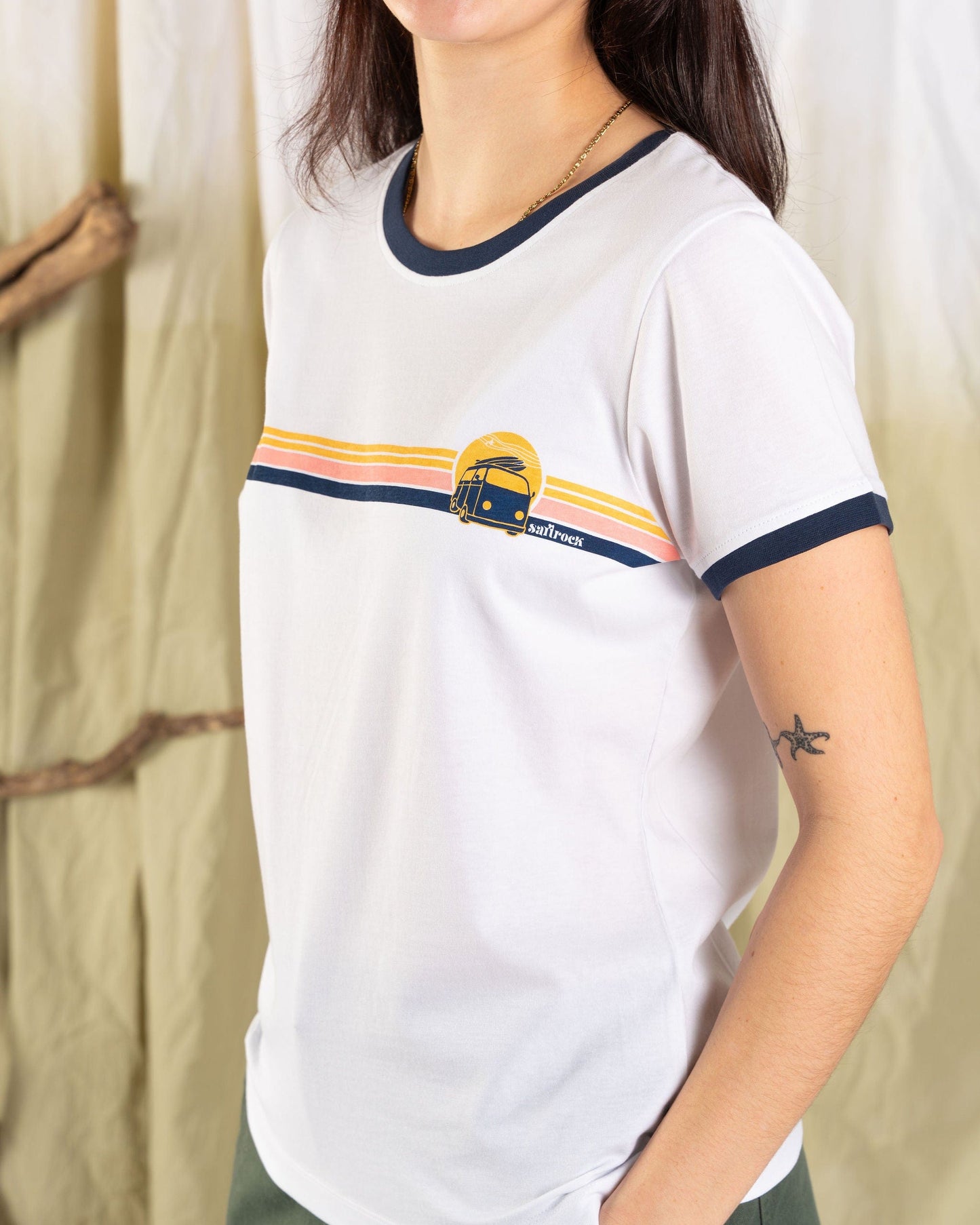 Celeste Stripe - Womens Short Sleeve Stripe T-Shirt - White
