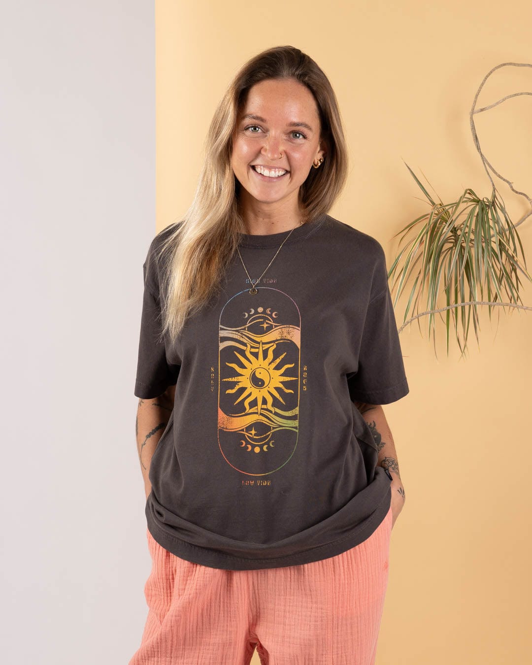 Summer Solstice - Womens Oversized Short Sleeve T-Shirt - Dark Grey