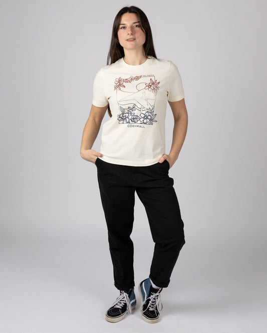 Happy Place Cornwall Womens Short Sleeve T-Shirt in Cream