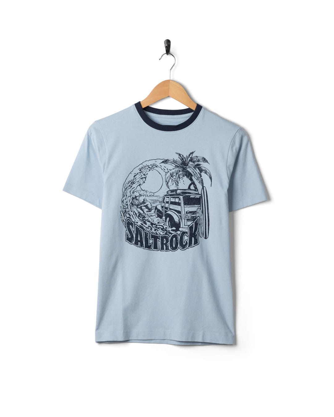 Beach Van Womens Short Sleeve Tee in Light Blue