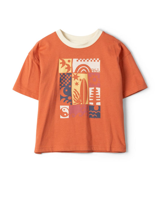 Mosaic Kids Cropped T-Shirt in Orange