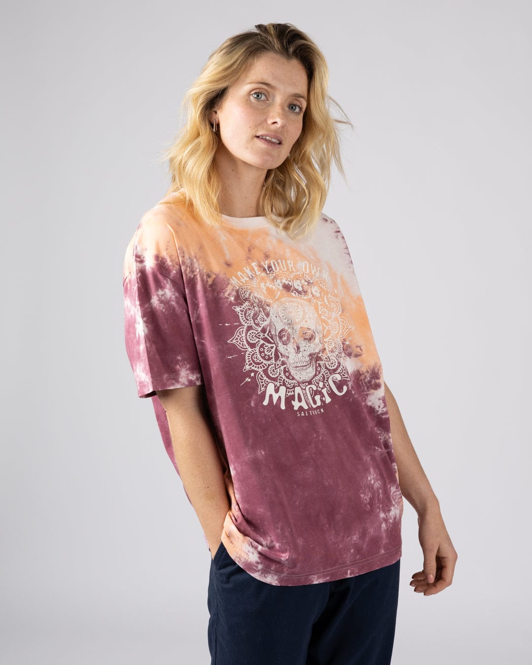 Make Magic Womens Oversized Tie Dye T-Shirt in Pink