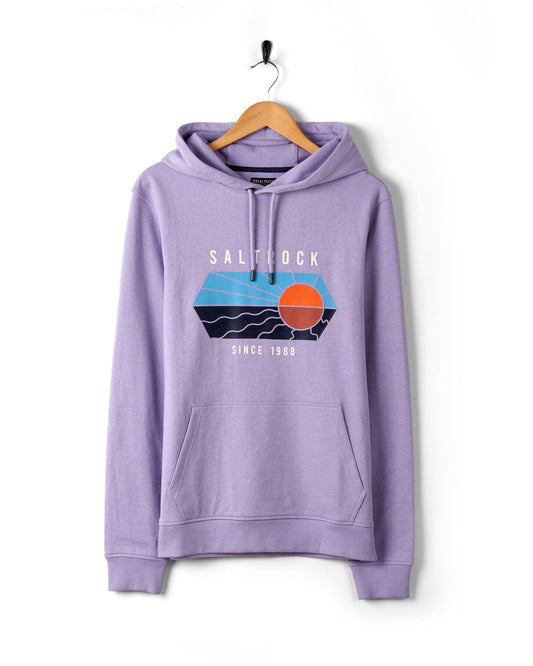 This Vantage Colour - Pop Hoodie in Purple from Saltrock features a drawcord hood and a stunning image of a sunset. Made from a comfortable cotton/polyester blend.