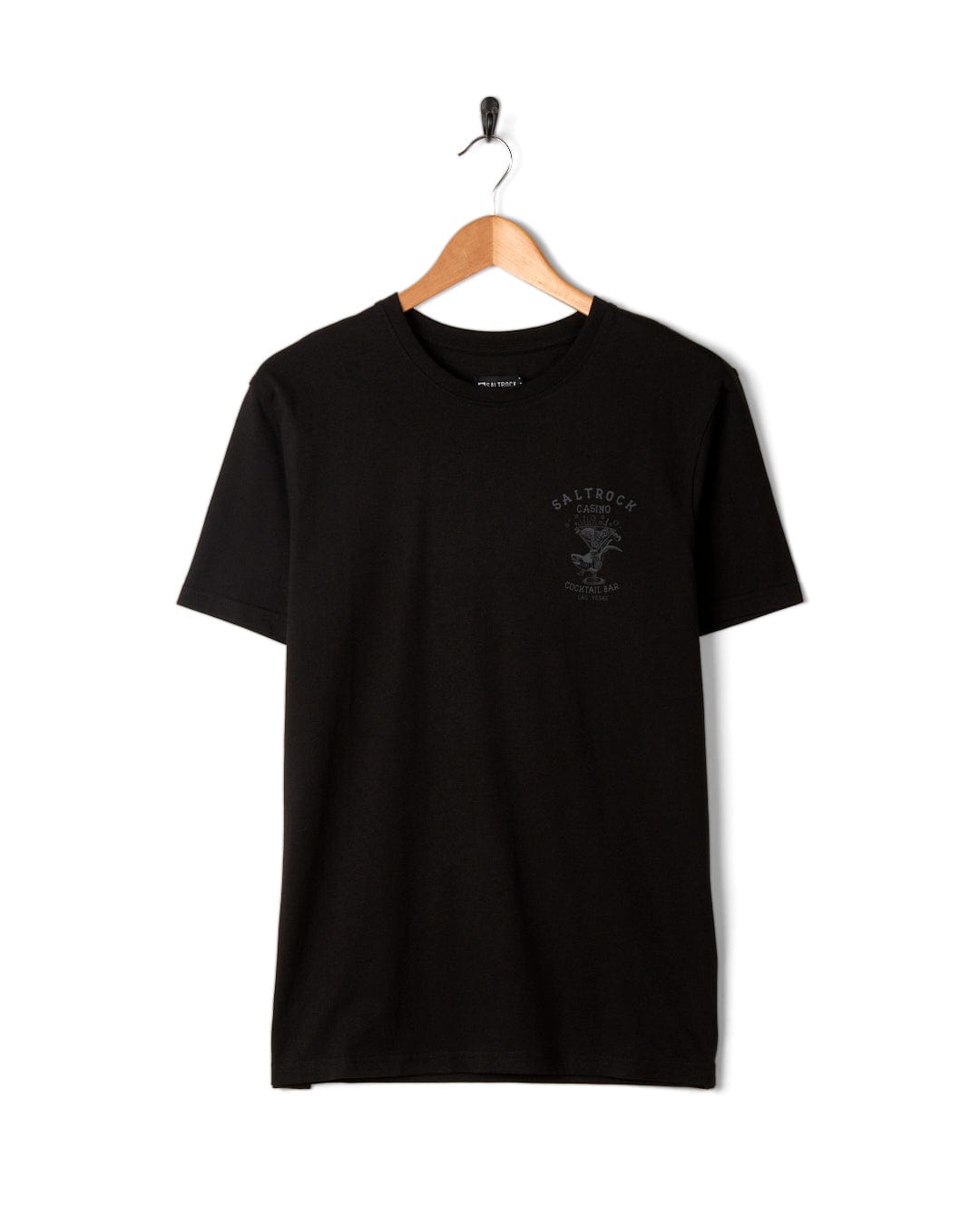 A Saltrock Vegas Cocktail - Mens Short Sleeve T-Shirt - Black with a skull on it.