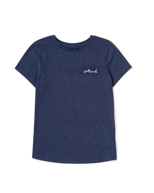 A Saltrock - Velator Womens Short Sleeve T-Shirt - Blue Marl with a white logo on the chest.