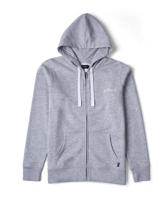 Gray zip-up hoodie with front pockets and Velator branding on a white background.