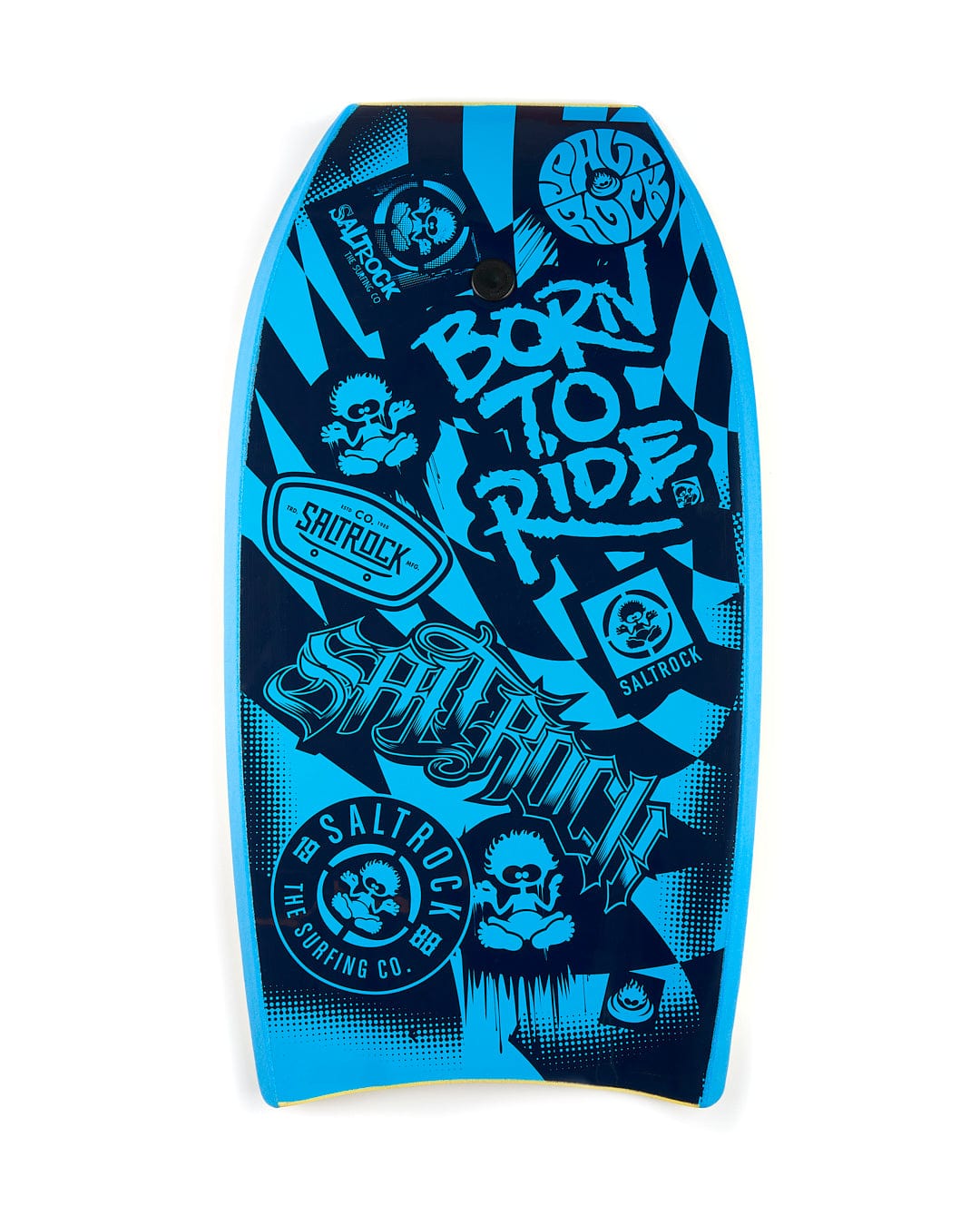 A Saltrock Warp 37" Bodyboard - Blue with graffiti on it.