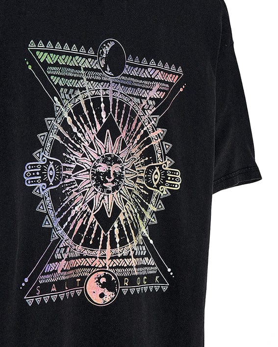 A Winter Solstice Gradient - Womens Short Sleeve T-Shirt in Washed Black by Saltrock with a rainbow design on 100% cotton.