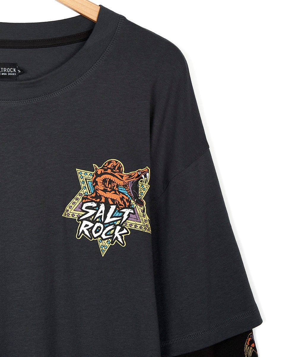 A Wolfscale - Mens Double Layer Long Sleeve T-Shirt - Black with the brand Saltrock on it.