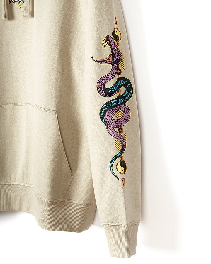 A Wolfscale - Pop Hoodie - Beige from Saltrock with a snake embroidered on it.