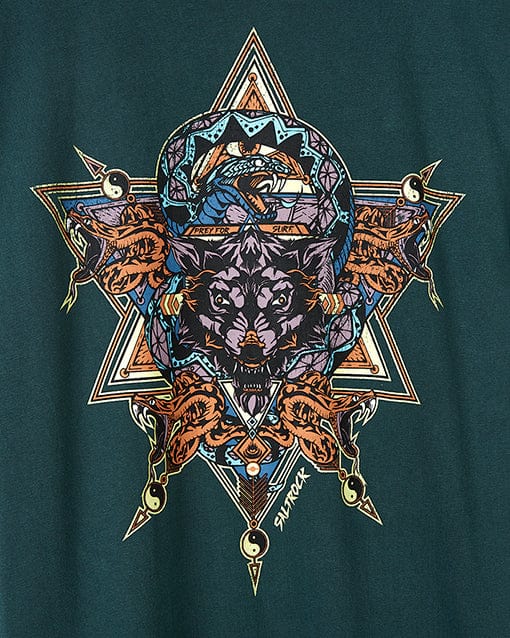A Wolfscale - Mens Short Sleeve T-Shirt - Dark Green with an image of a tiger on it by Saltrock.