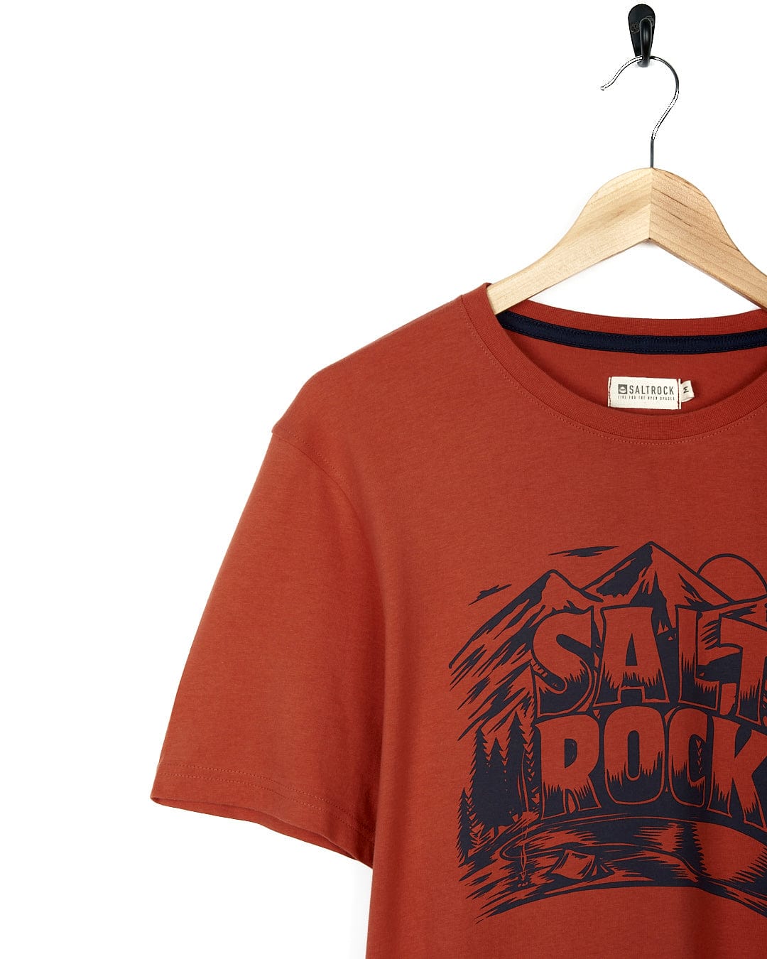 A stylish Wood Carve Logo - Mens Short Sleeve T-Shirt - Red by Saltrock with the words salt rock on it.