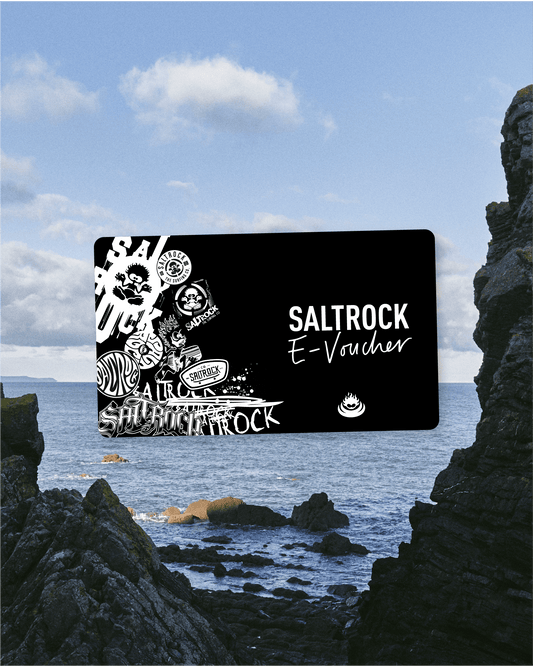 A black card with the words Saltrock E-Voucher, redeemable online.