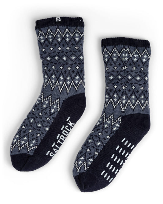 Fern Fairisle Borg Lined Socks in Blue