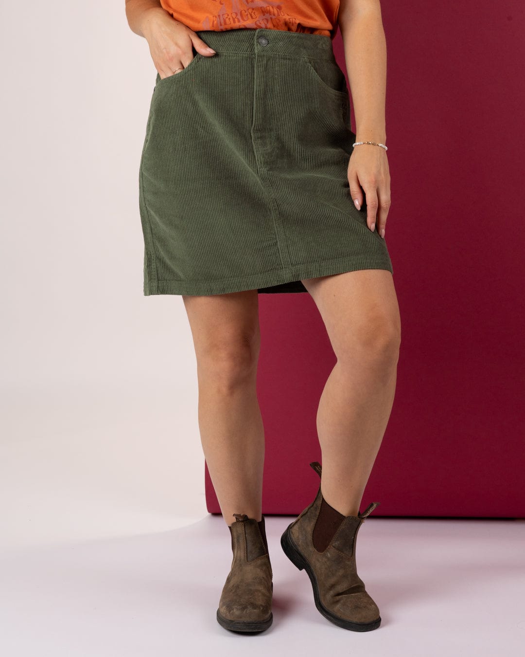 Sadie - Womens Corduroy Skirt - Dark Green