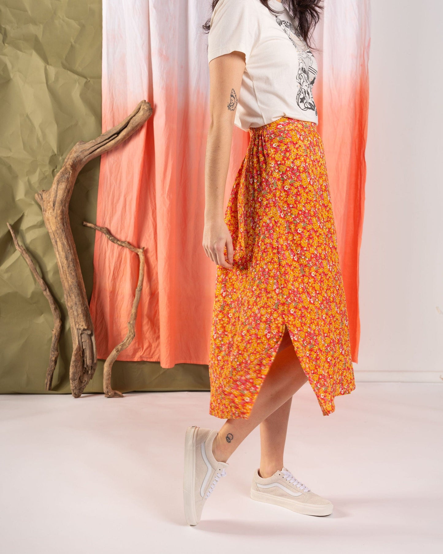 Nova - Womens Floral Midi Skirt - Coral