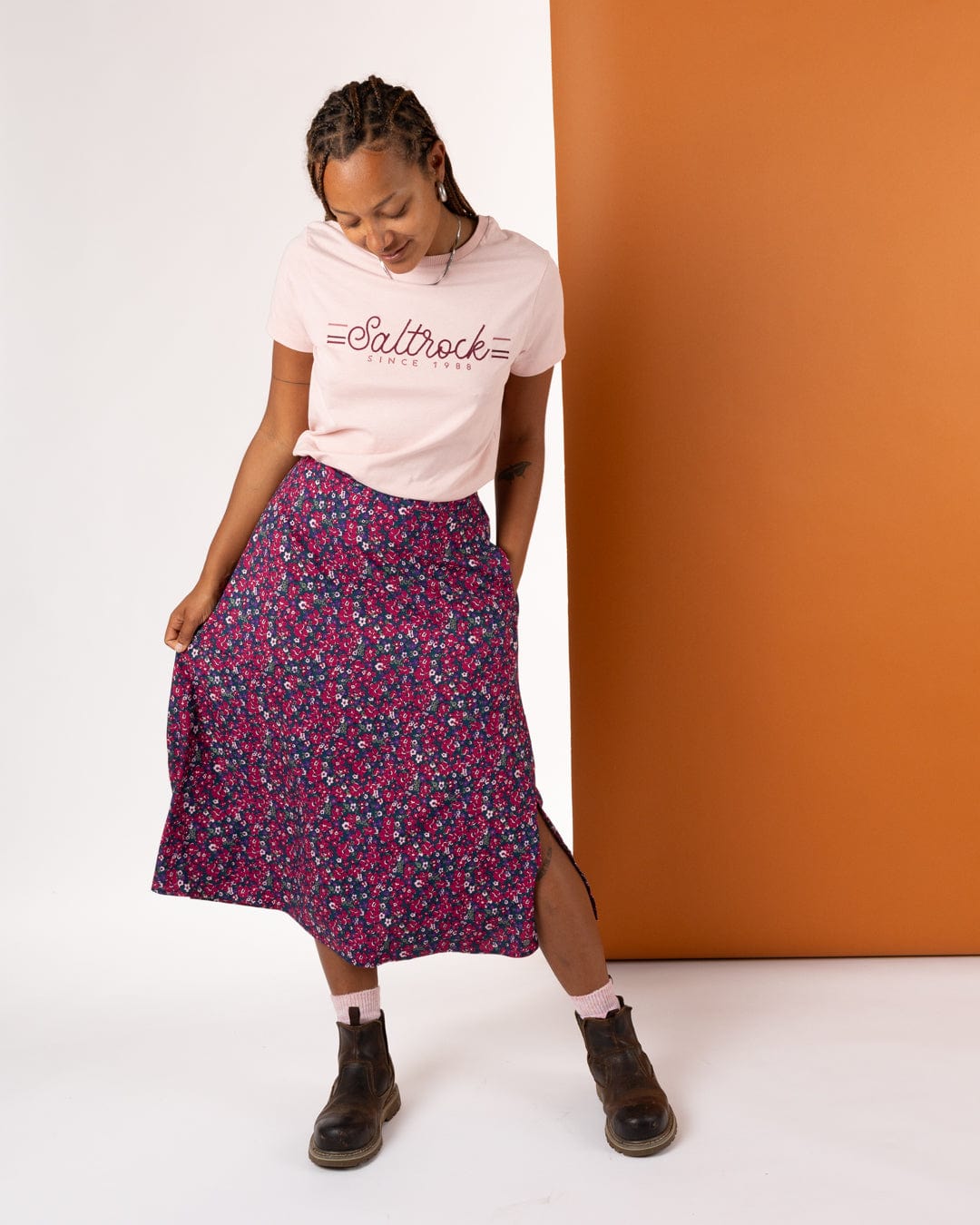 Ditsy - Ditsy Midi Skirt - Dark Pink