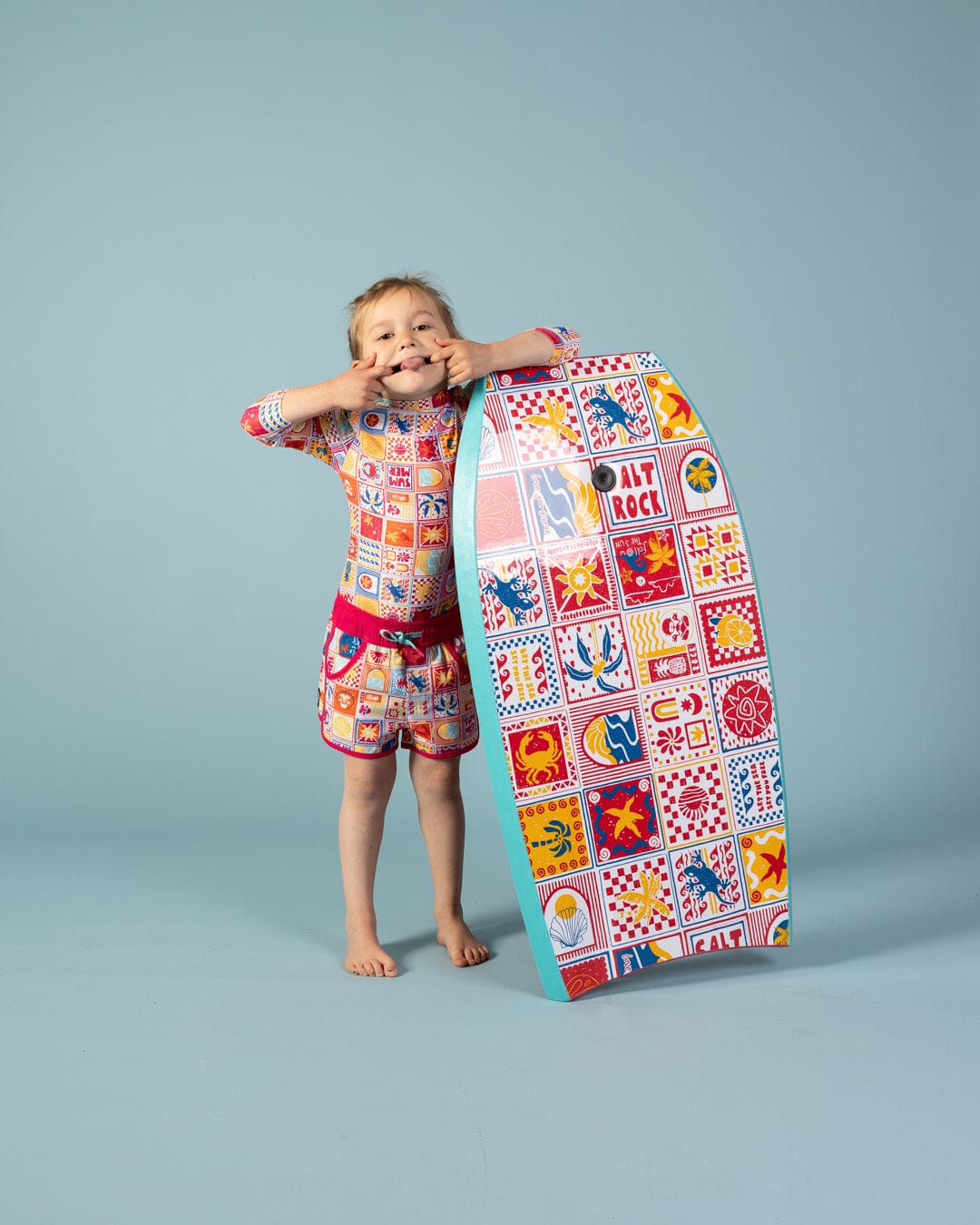 Tiles - Kids Long Sleeve Swimsuit - Pink