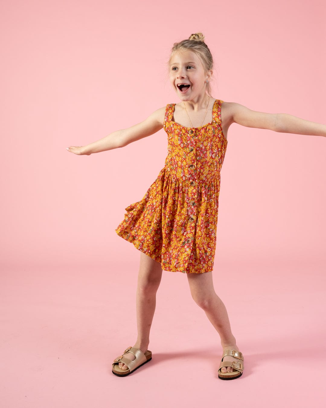 Emmy - Kids Strappy Floral Dress - Coral