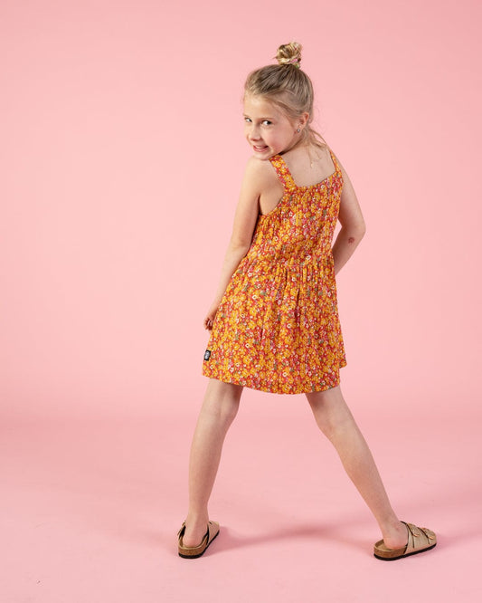 Emmy - Kids Strappy Floral Dress - Coral
