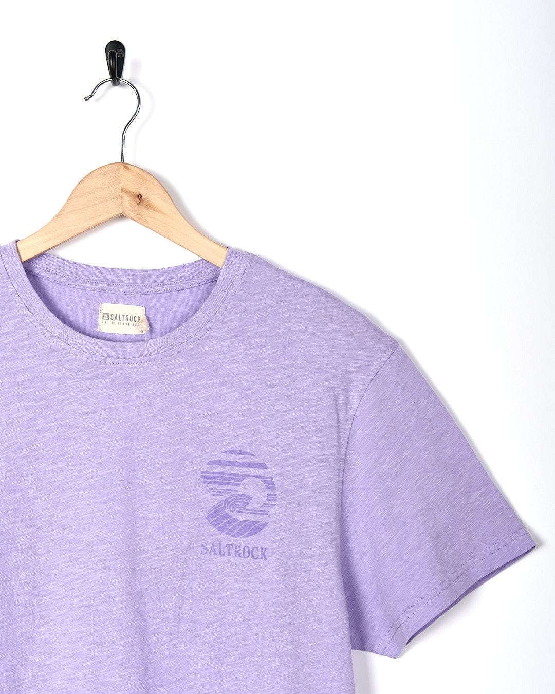 A Saltrock Atlantic Mens Short Sleeve T-Shirt - Purple with a logo on it.