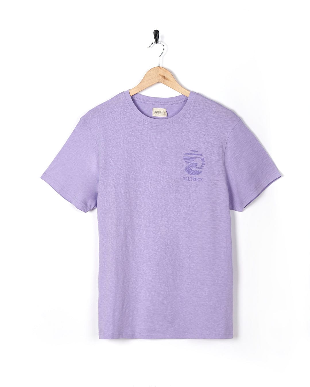 A Saltrock Atlantic Mens Short Sleeve T-Shirt - Purple with a logo on it.
