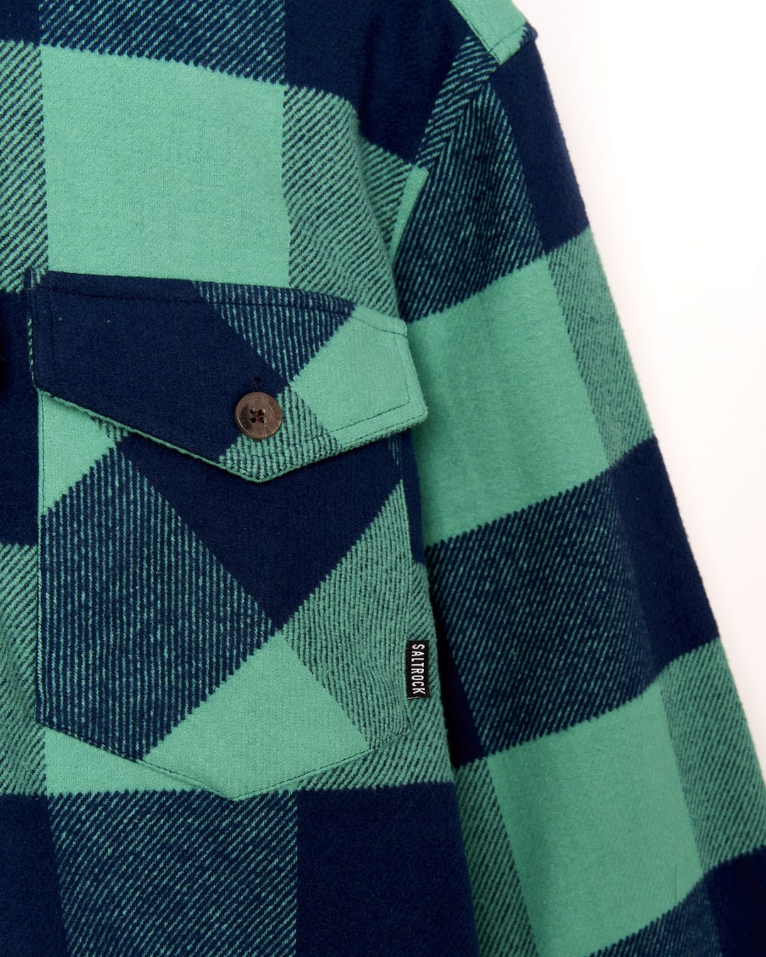 A Saltrock Beale - Mens Heavy Weight Hooded Shirt - Dark Green with a pocket.