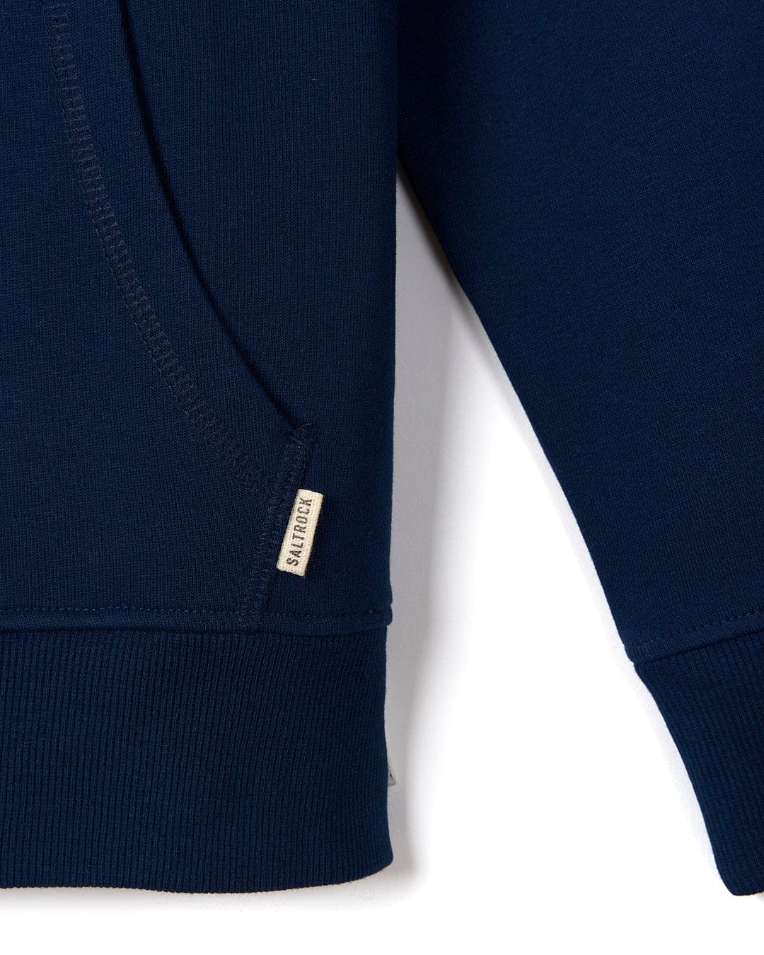 A close up of a Celeste Pipe - Womens Pop Hoodie - Blue with a white logo by Saltrock.
