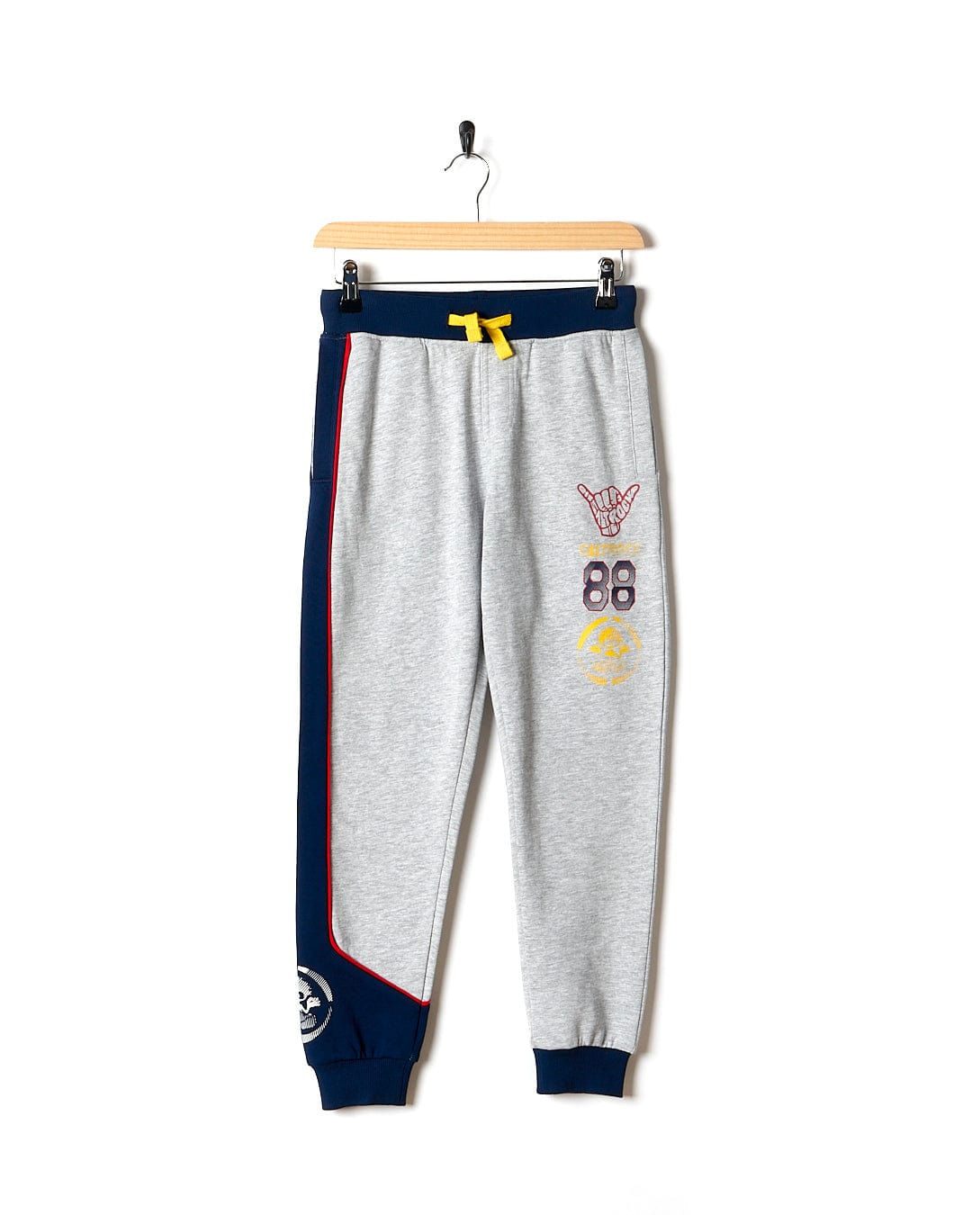 A Curby - Kids Jogger - Grey pant with blue and grey stripes by Saltrock.