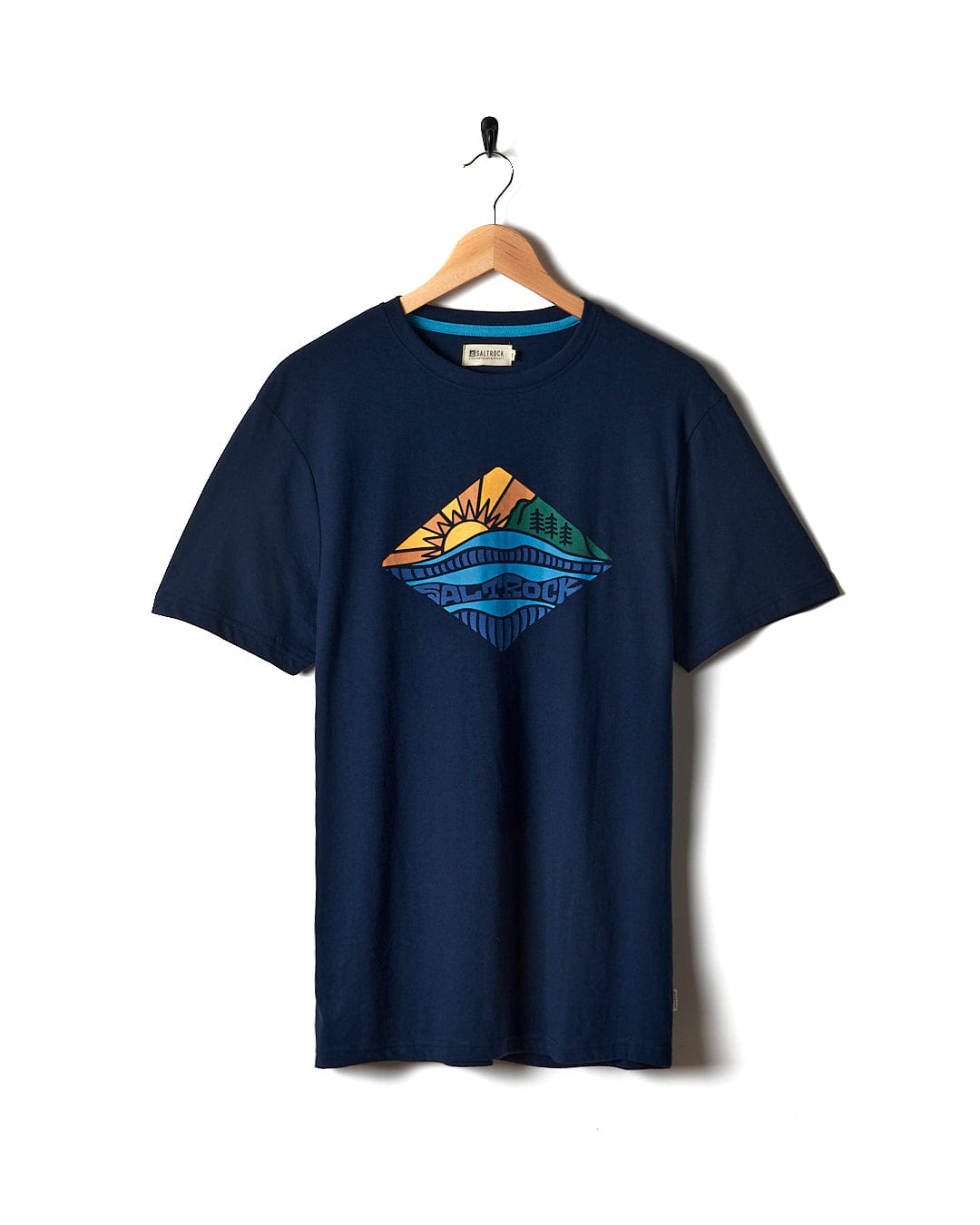 A Saltrock Diamond Scene - Mens Short Sleeve T-Shirt - Blue with a colorful design on it.