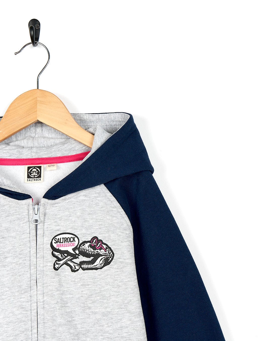 A girl's hoodie with a Dino Party - Kids Zip Hoodie - Blue and Saltrock hoodie.