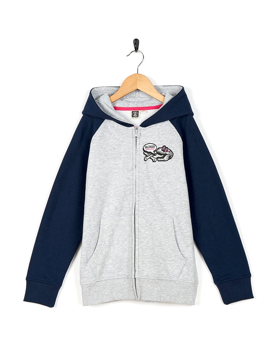 A girl's Saltrock Dino Party - Kids Zip Hoodie - Blue.