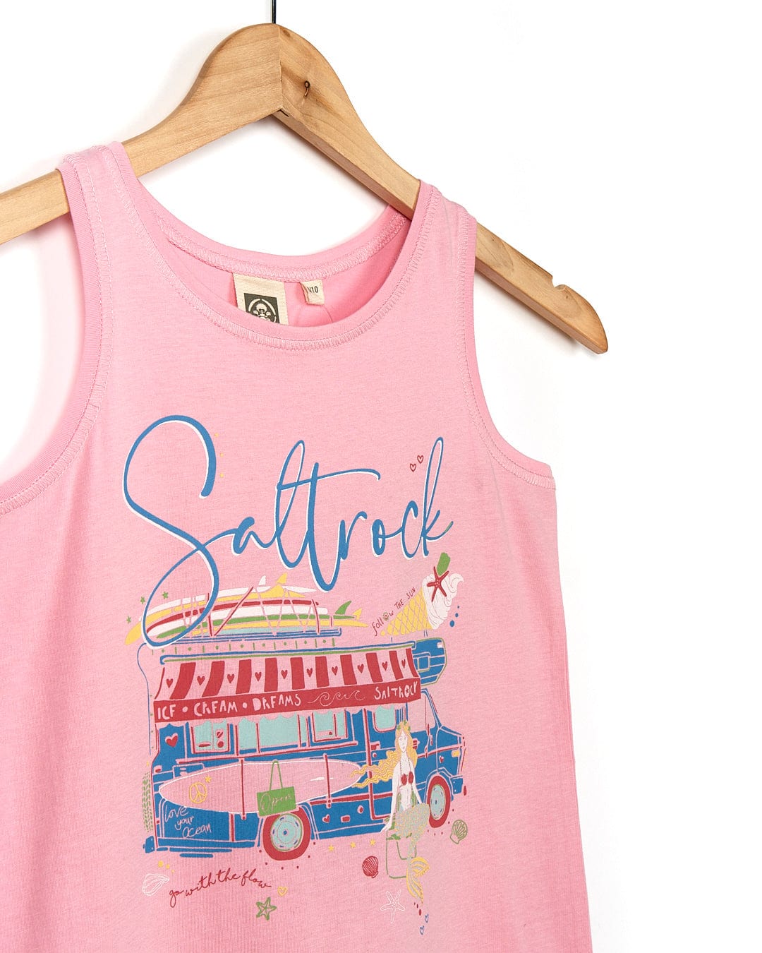 A Ice Cream Dreams - Kids Dress - Light Pink tank top with a bus on it. (Brand: Saltrock)