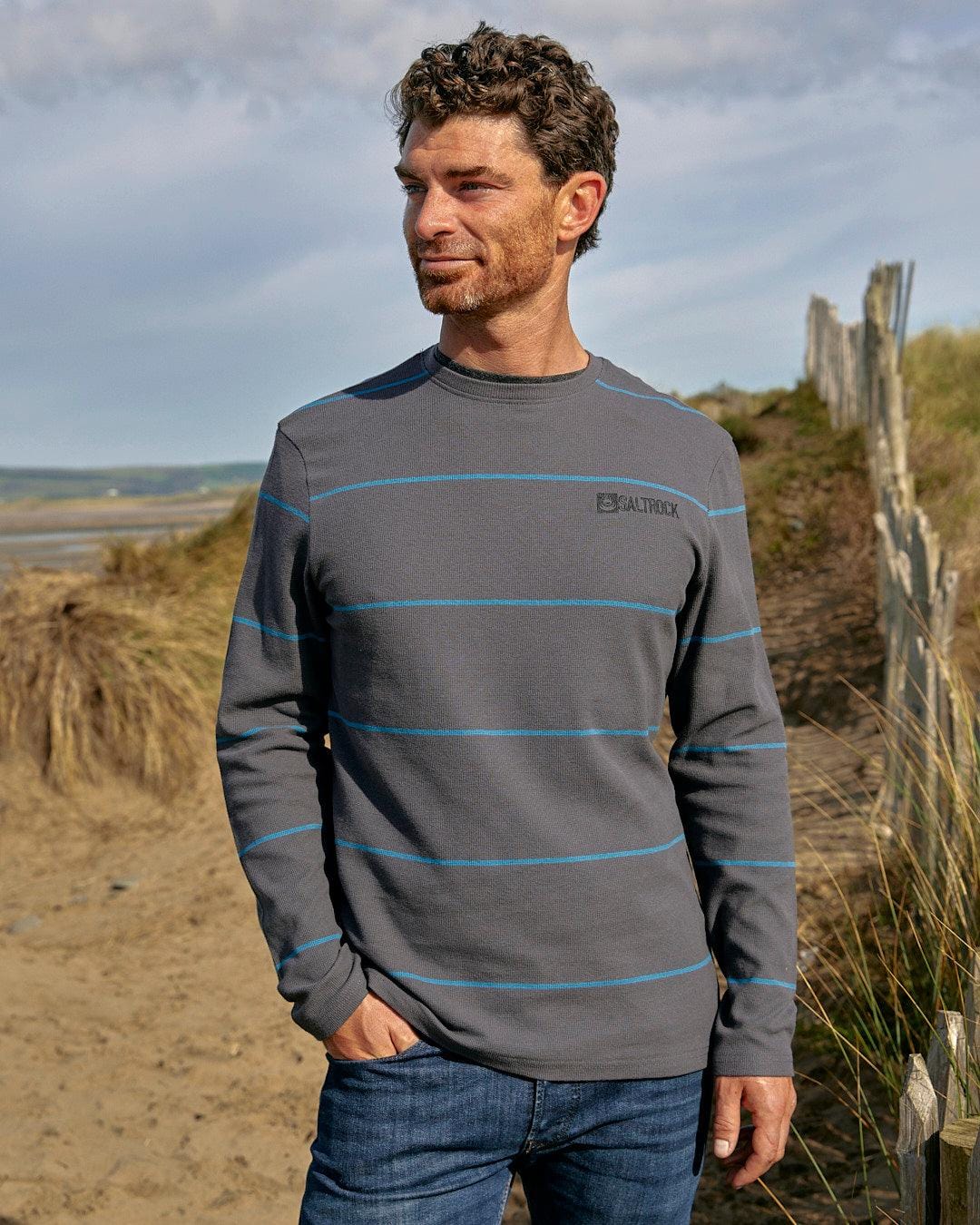 Jasper - Long Sleeve Waffle T-Shirt - Dark Grey - Saltrock