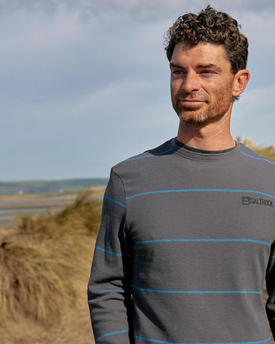 Jasper - Long Sleeve Waffle T-Shirt - Dark Grey - Saltrock