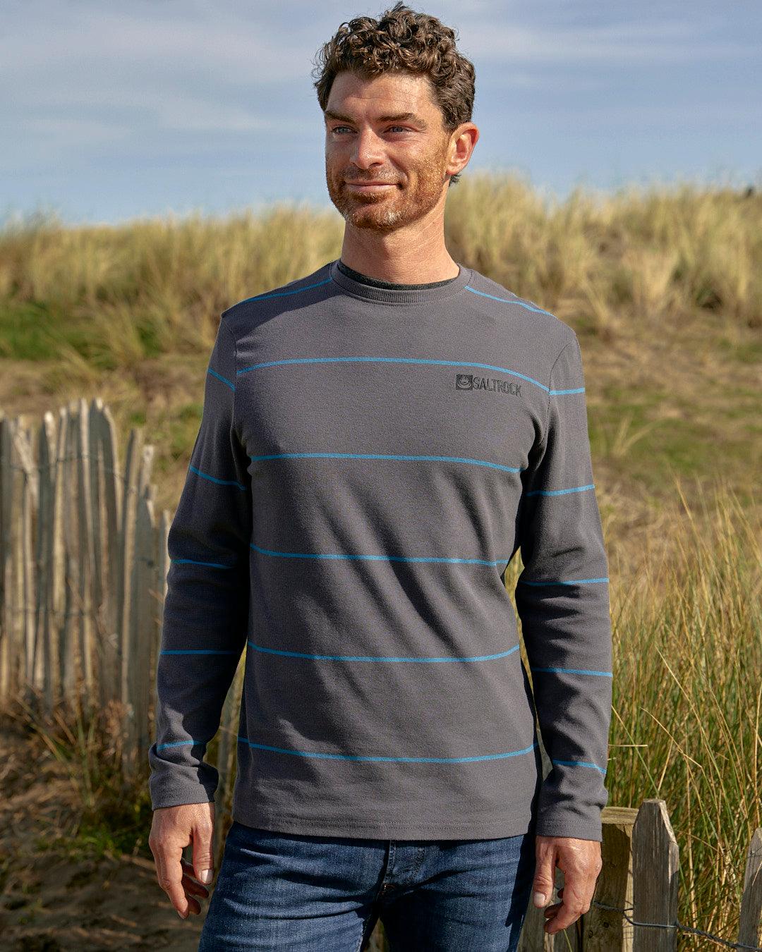 Jasper - Long Sleeve Waffle T-Shirt - Dark Grey - Saltrock
