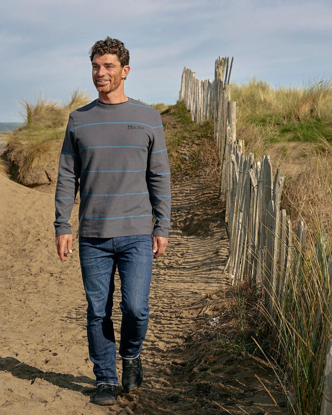 Jasper - Long Sleeve Waffle T-Shirt - Dark Grey - Saltrock