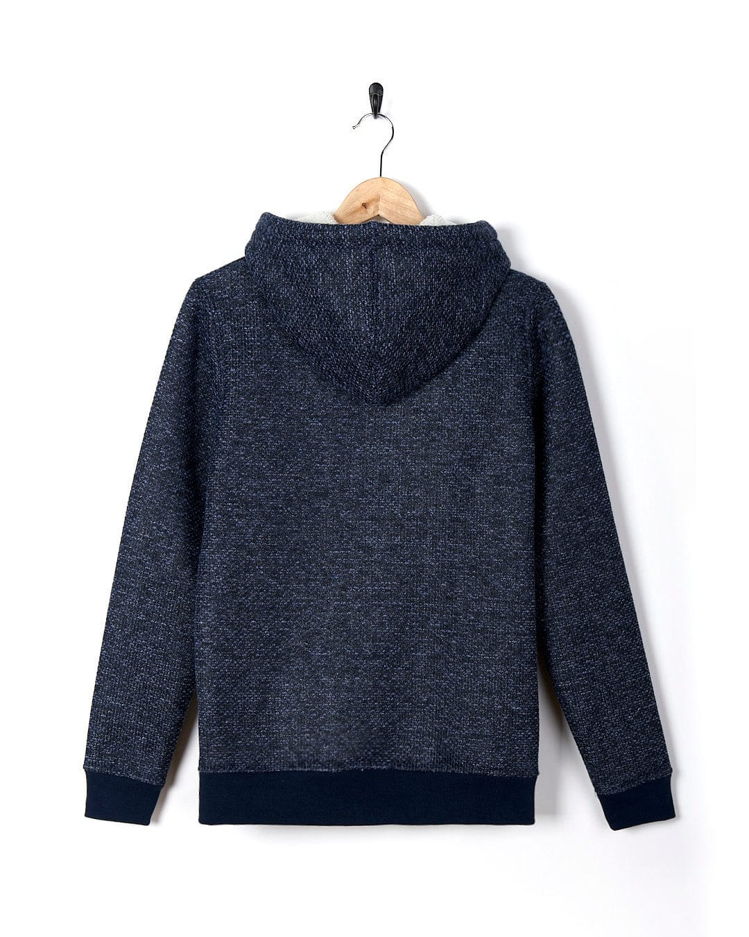 A Saltrock - Womens Borg Lined Zip Hoodie - Dark Blue hanging on a hanger.
