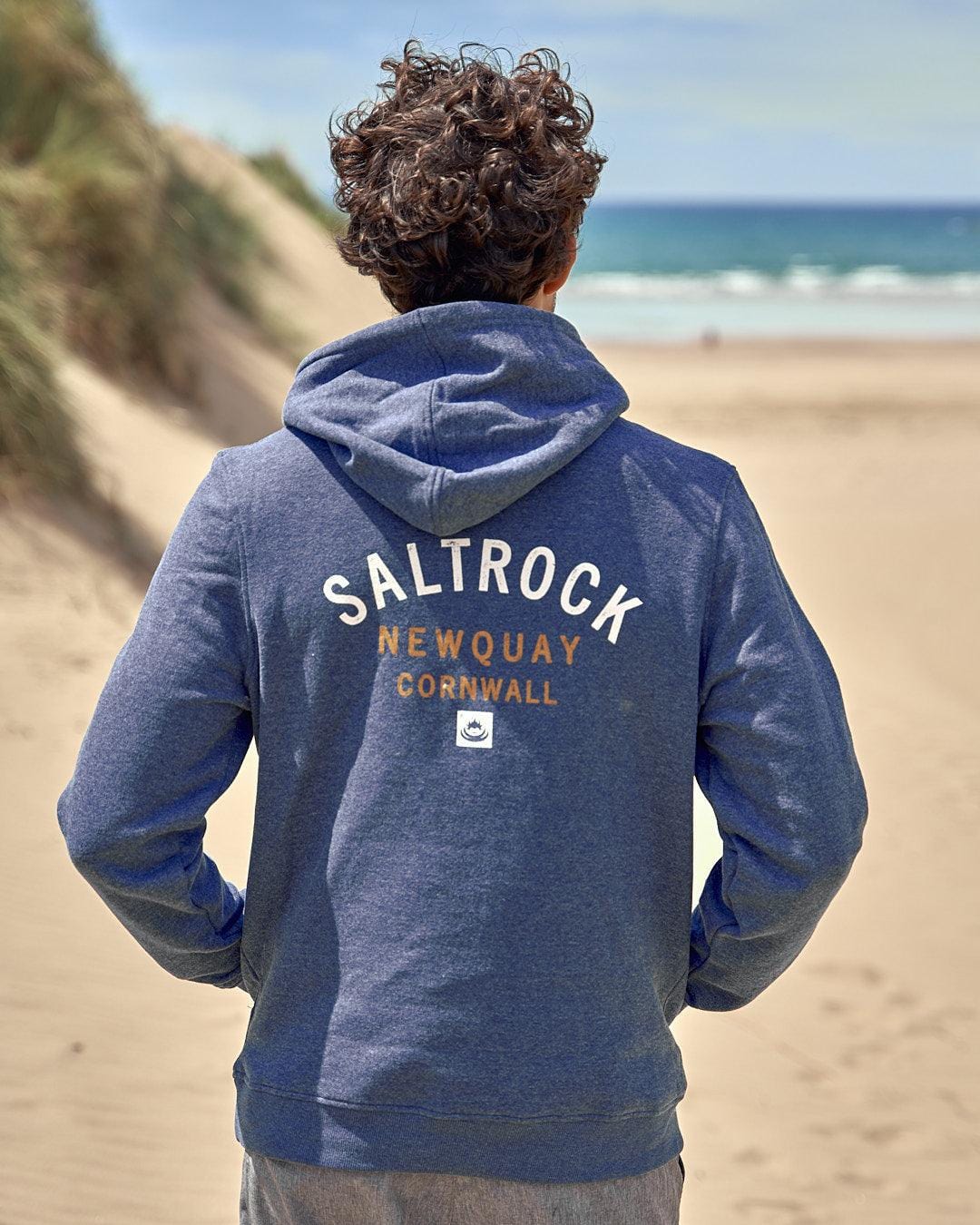 Location - Mens Pop Hoodie - Newquay - Dark Blue - Saltrock