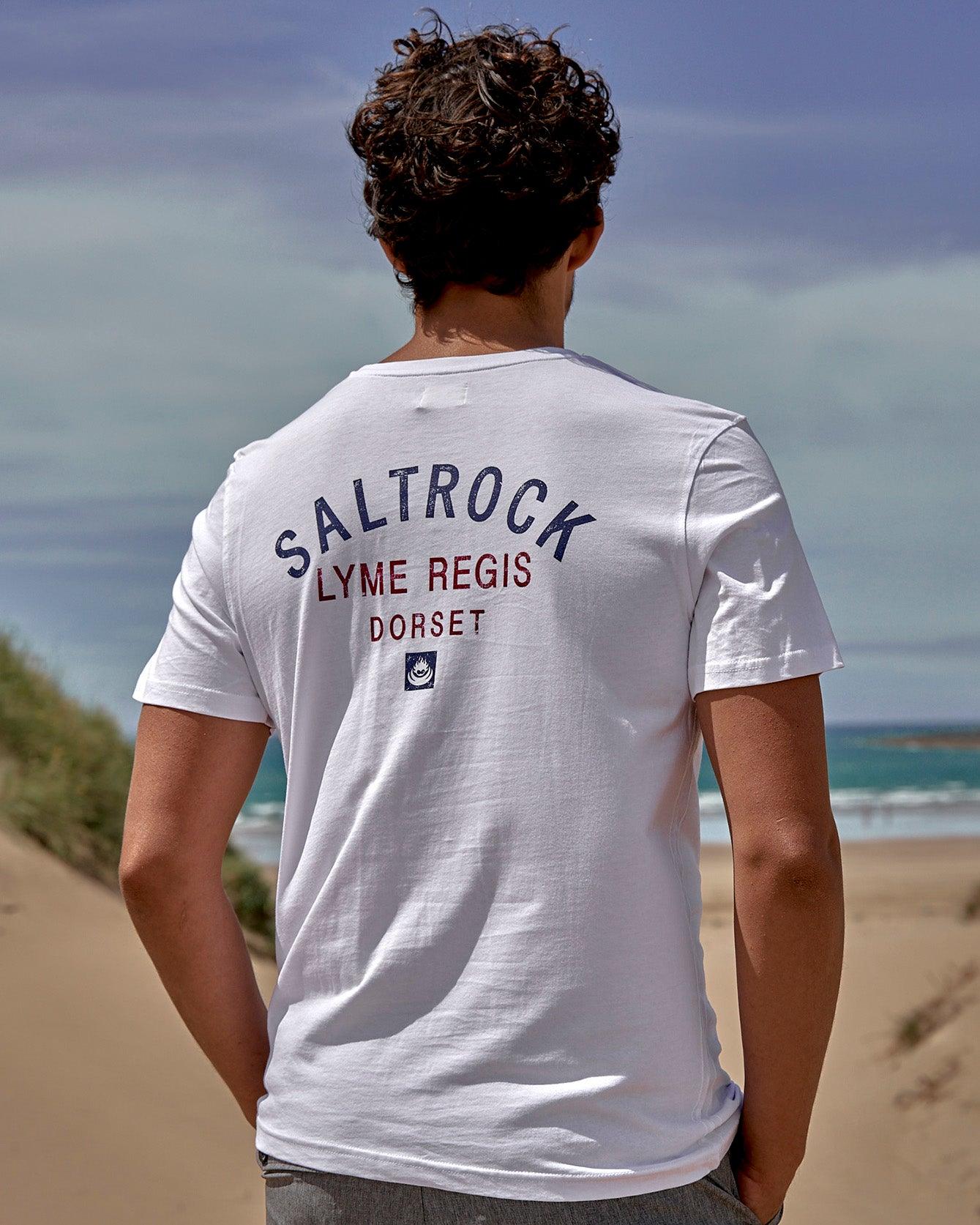 Location - Mens T-Shirt - Lyme Regis - White - Saltrock