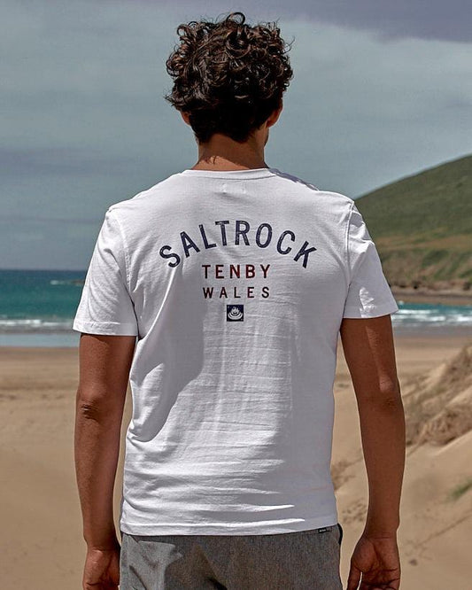 Location - Mens T-Shirt - Tenby - White - Saltrock