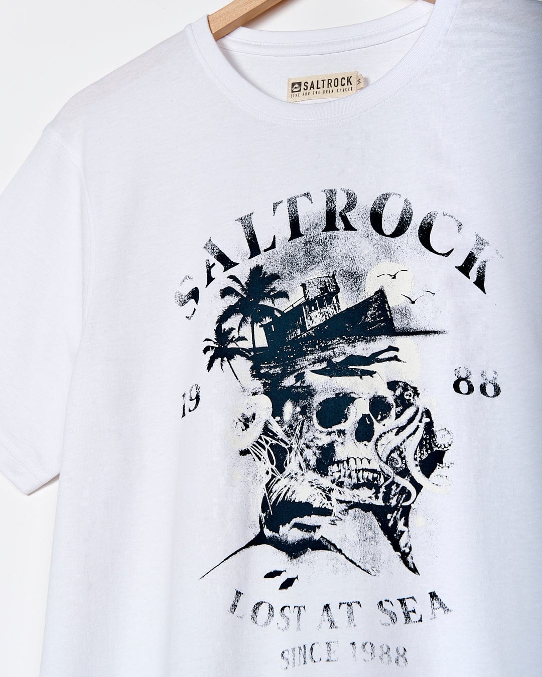 A Lost At Sea Skull - Mens Short Sleeve T-Shirt - White from the Saltrock brand.