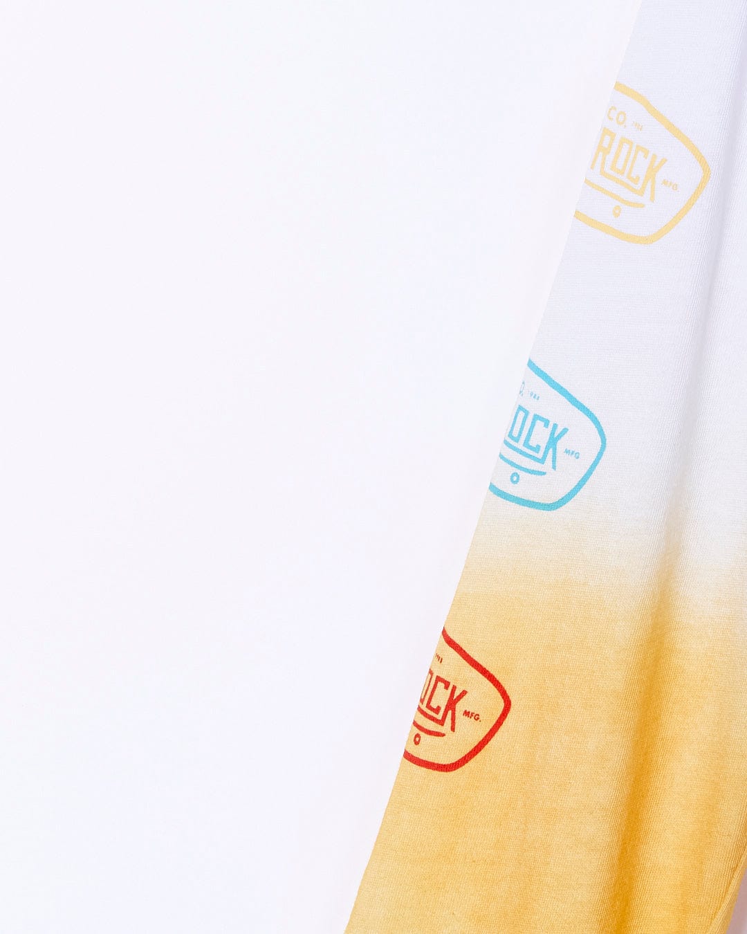 A Marcus - Kids Long Sleeve Dip Dye T-Shirt - White with a surfboard on it. (Saltrock)