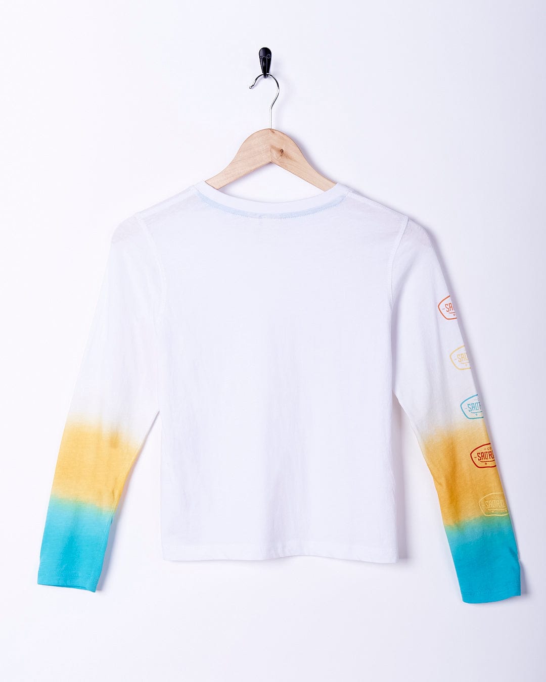 A Marcus - Kids Long Sleeve Dip Dye T-Shirt - White with blue and yellow stripes. (Saltrock)