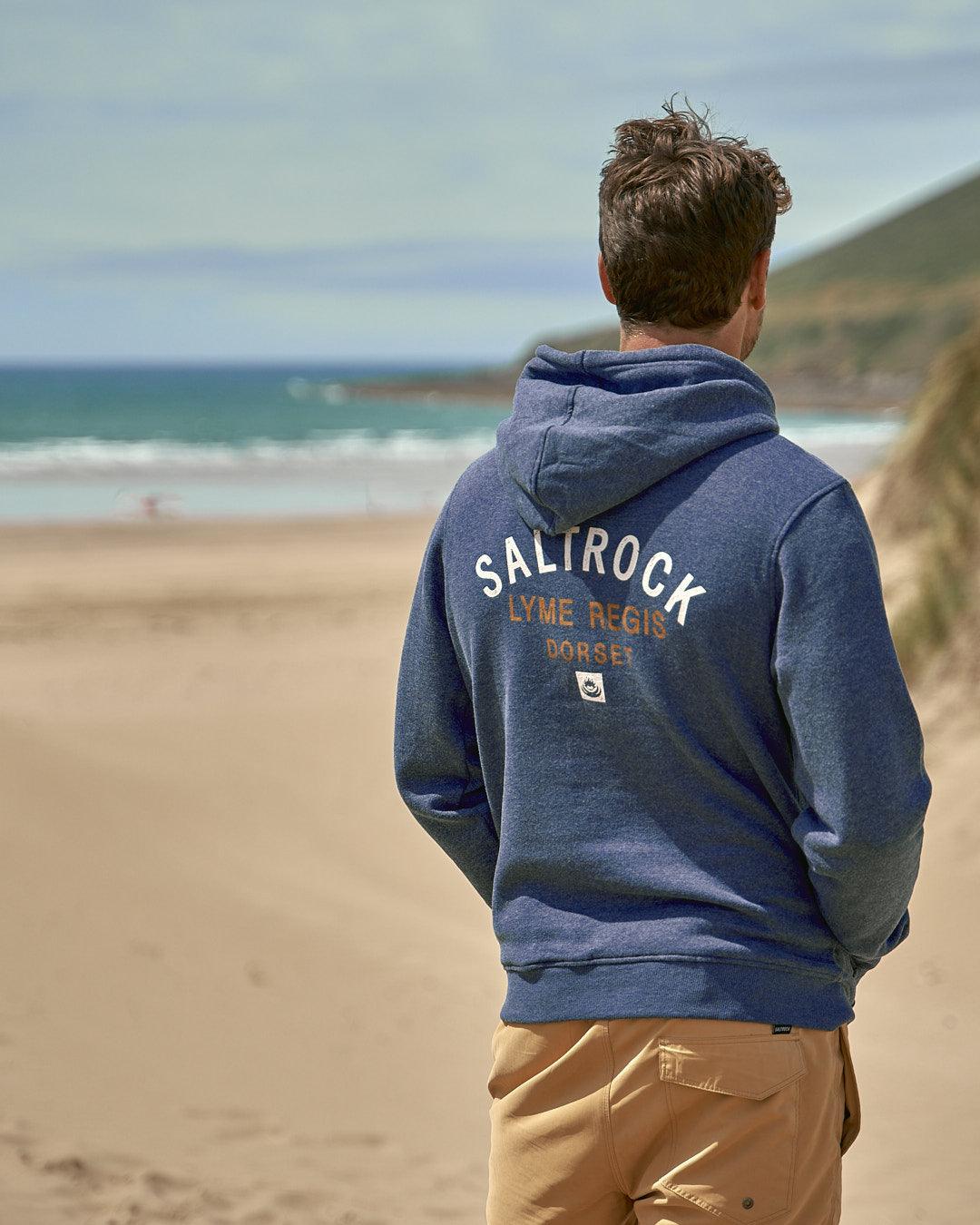 Location - Mens Pop Hoodie - Lyme Regis - Dark Blue - Saltrock