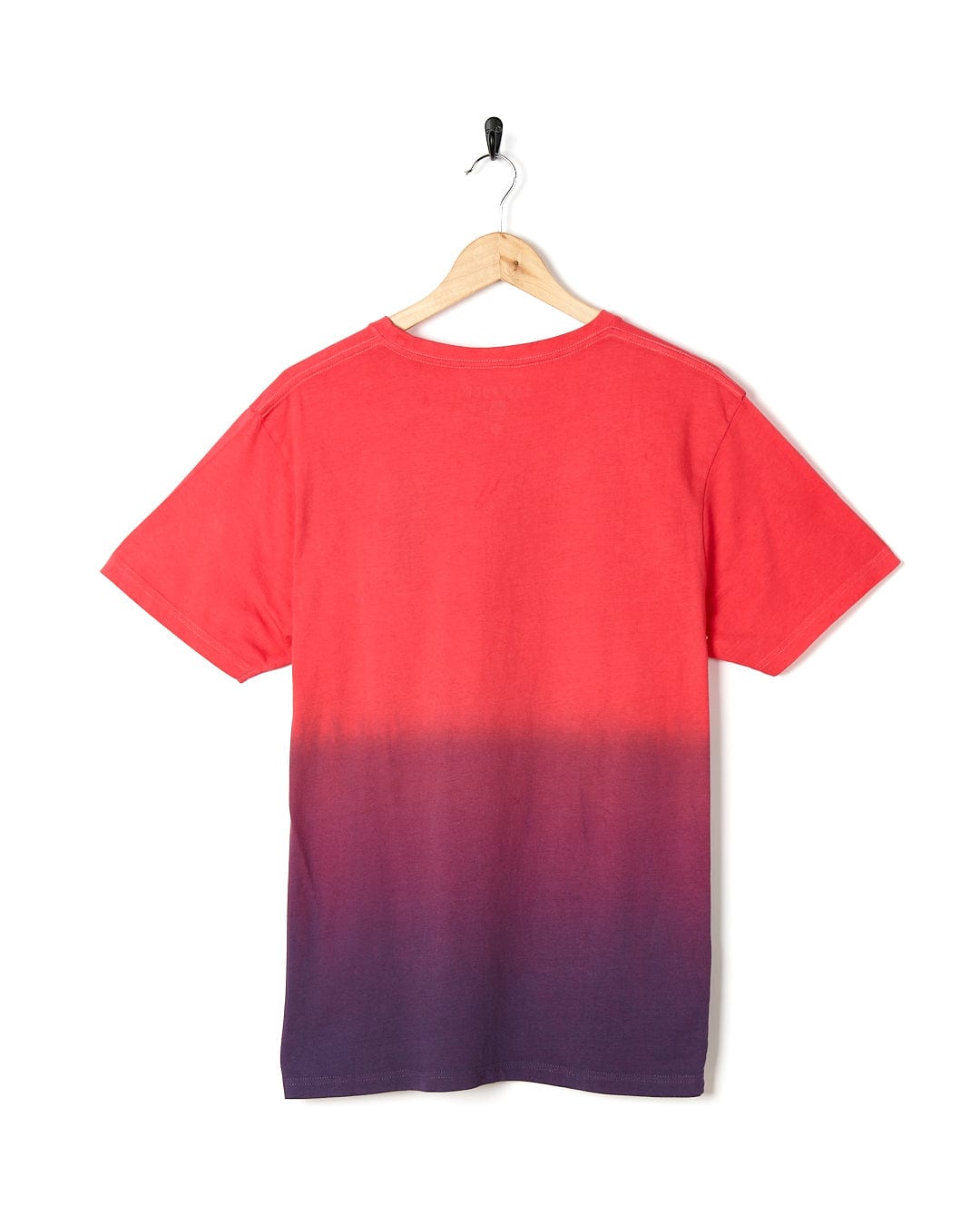 A Saltrock Poolside - Mens Dip Die Short Sleeve T-Shirt - Pink hanging on a wooden hanger.